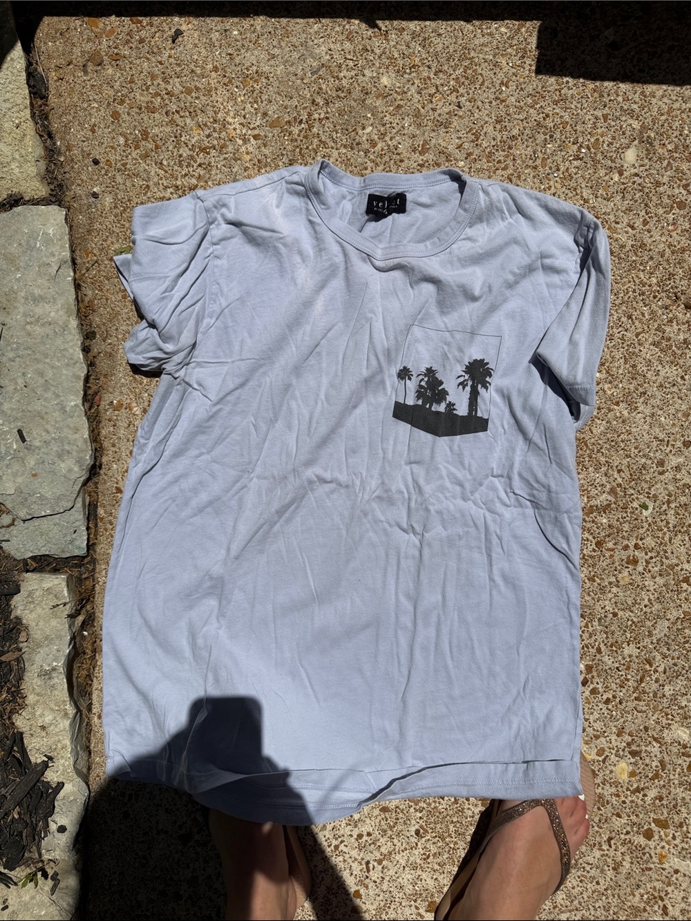 Velvet Men’s light blue Pocket T-Shirt with Palm Print